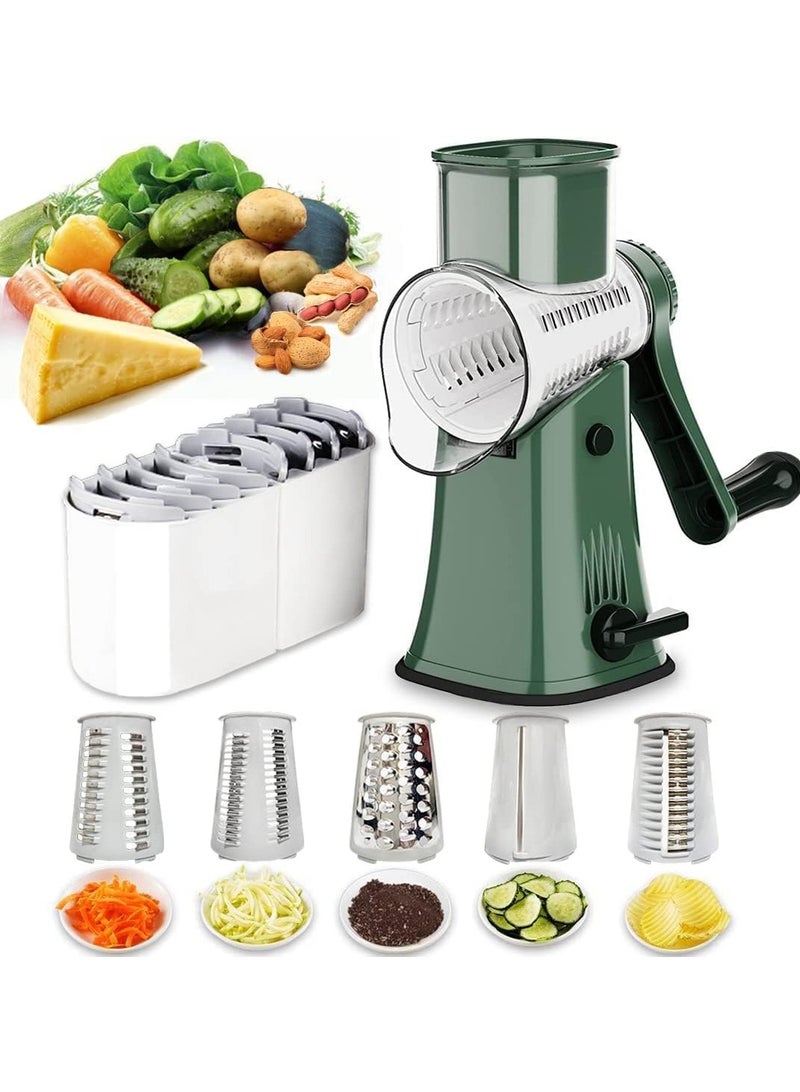Vegetable Chopper, Cheese Grater with 5 Interchangeable Stainless Steel Blades, Potato Cutter for Kitchen(Green)  - Image 1