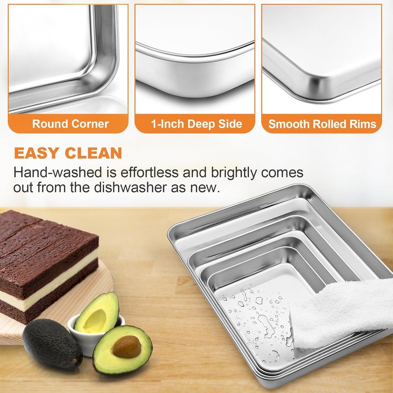 Wildone Baking Tray Set of 4, Essentials Stainless Steel Oven Tray Sets, Easy Cleaning Rectangle Sheet Oven Tray for Baking Cooking, Non Toxic, Rust Free, Dishwasher Safe (Large Size) - Image 4