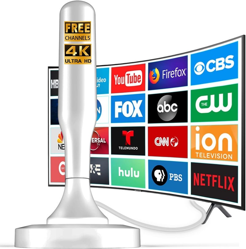 HIDB TV Antenna for Smart TV Indoor, Digital Indoor HD Antennas with Strong Magnetic Base, Easy Installation, Long Range Reception for Local Channels 4K 1080P, 10ft Long Cables (White) - Image 1