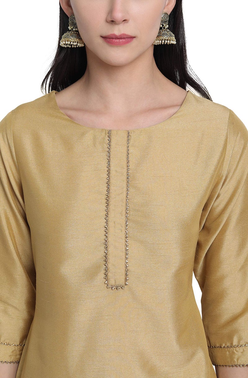 Janasya Indian Women's Gold Solid Festive Wear Kurta Set for Women - Image 5