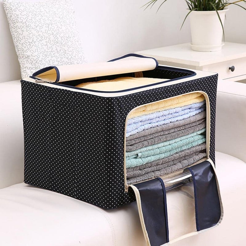 BLISS START BLISS START Foldable Steel Frame Clothes Organizer Storage Box for Wardrobe Saree Shirtsnd Blankets 66 Ltr Pack of 2 Oxford Fabric - Image 3