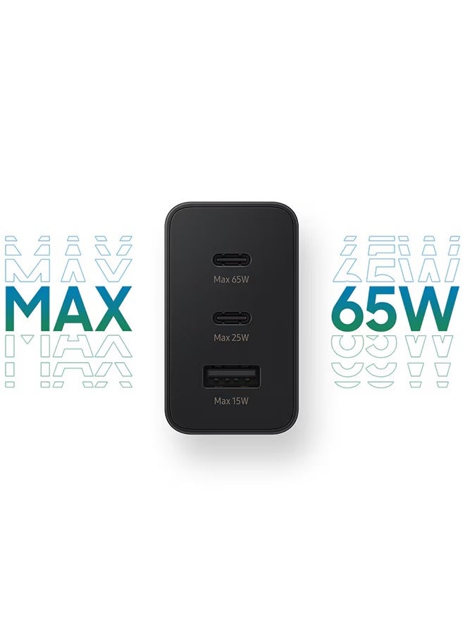 65W Power Adapter Trio Super Fast Charger With 65w, 25w, 15w With Type-C To Type-C Cable Included