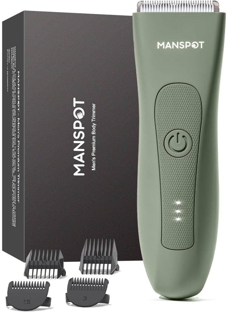 MANSPOT Manscape Electric Groin & Pubic Hair Trimmer for Men & Women, Waterproof Wet/Dry Shaver with Ceramic Blades, Green - Image 1