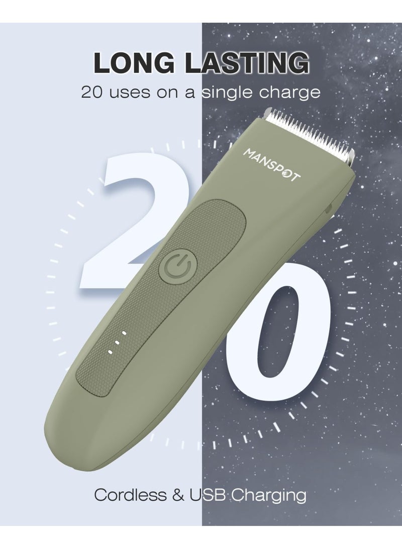 MANSPOT Manscape Electric Groin & Pubic Hair Trimmer for Men & Women, Waterproof Wet/Dry Shaver with Ceramic Blades, Green - Image 2