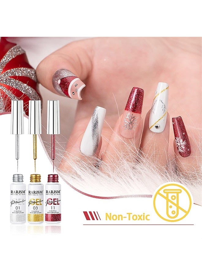 RARJSM Painted Gel Nail Polish Set, Nail Art Gel Metallic Liner Painting Polish Set UV LED Gel 12 Colors Platinum Liner Gel Champagne Glitter Silver Rosa Gold Green Blue Purple Gel Paint for Nail Art Design - Image 2