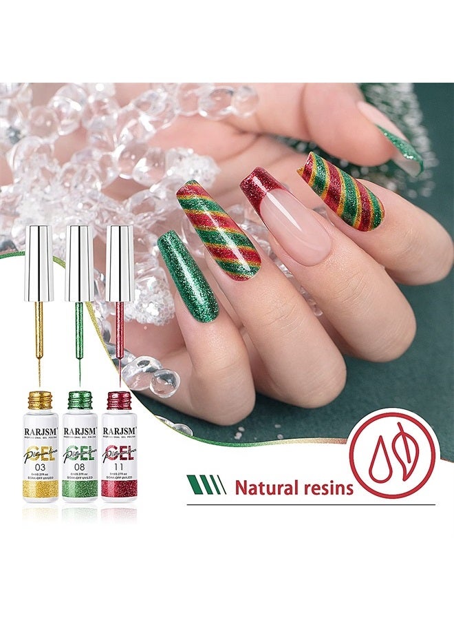 RARJSM Painted Gel Nail Polish Set, Nail Art Gel Metallic Liner Painting Polish Set UV LED Gel 12 Colors Platinum Liner Gel Champagne Glitter Silver Rosa Gold Green Blue Purple Gel Paint for Nail Art Design - Image 3