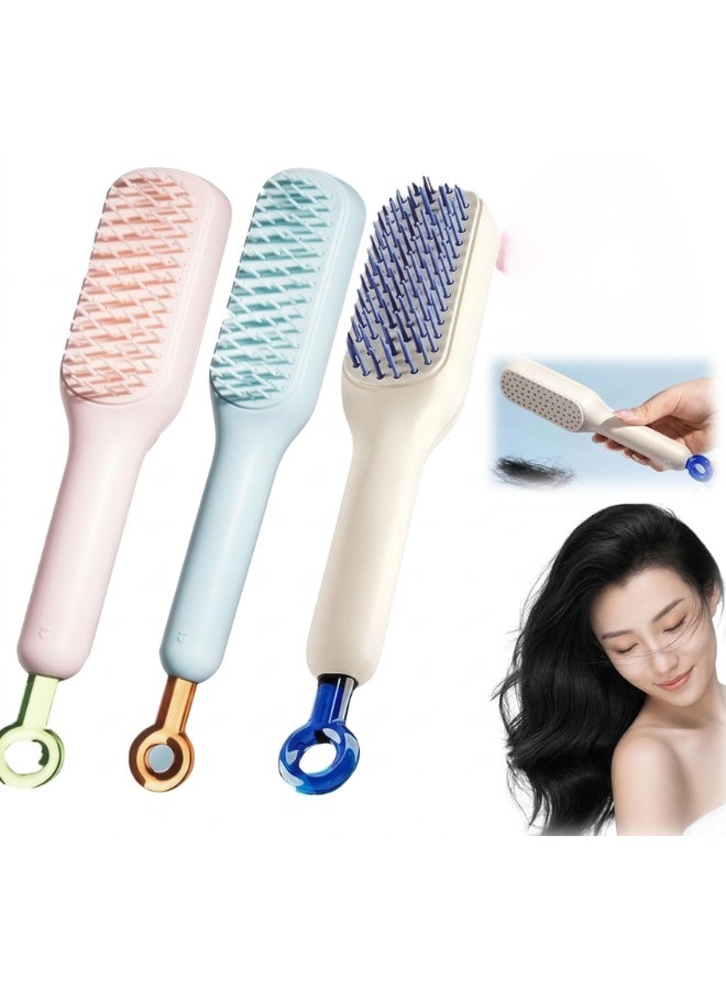 Retractable Self Cleaning Hair Brush for Women Easy Clean Detangling Brush with Soft Massage Bristles Anti Frizz Hair Styling Comb Lightweight Portable Brush for Long Short Straight and Curly Hair - Image 1