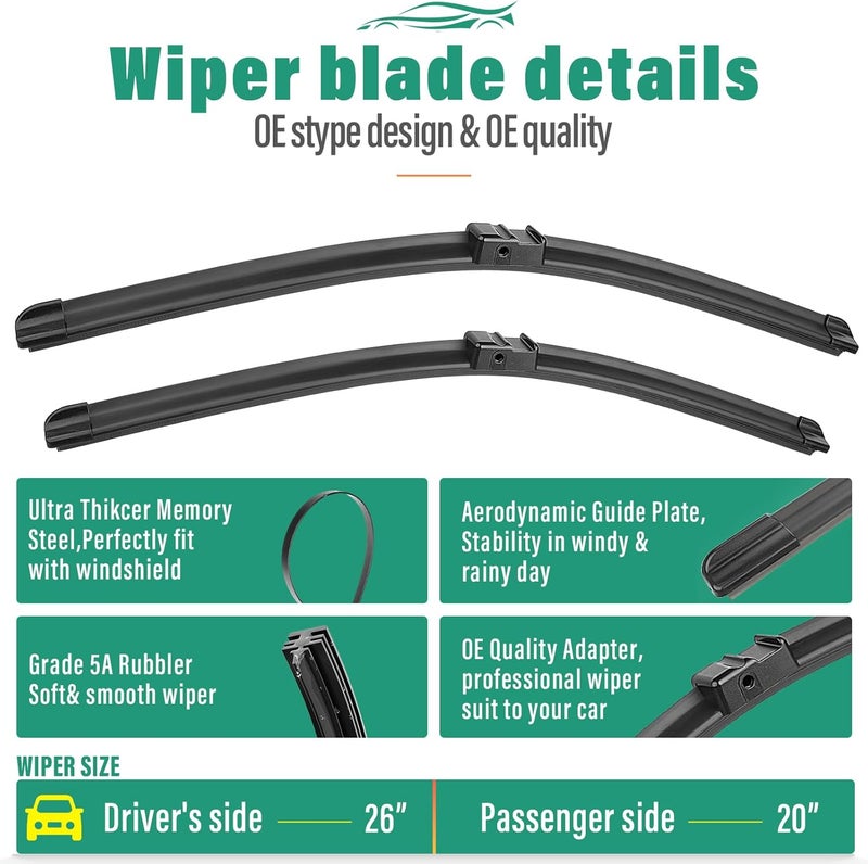 WINDSMILE 26" 20" 13" Windshield Wiper Blades Replacement for 2011 2012 2013 2014 2015 2016 2017 BMW X3 Premium All Weather Front Rear Wipers Set - OEM Quality (Pack of 3) - Image 3