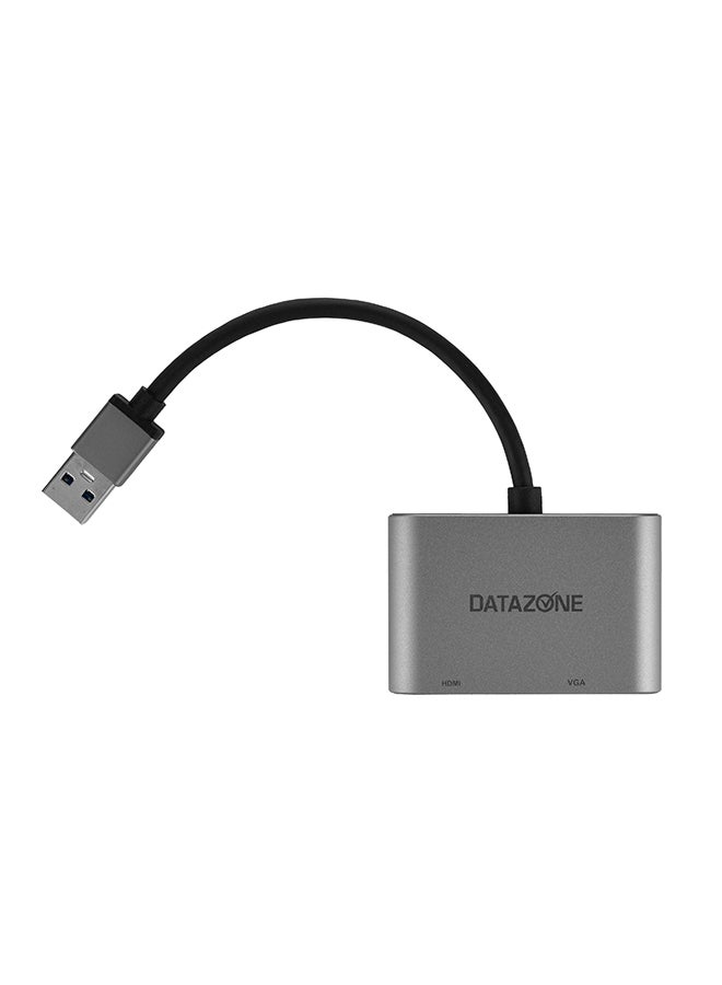 Datazone 2-In-1 USB-A To HDMI And VGA Adapter HUB Grey - Image 2