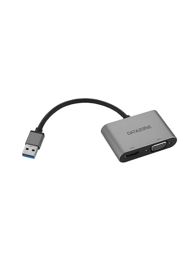 Datazone 2-In-1 USB-A To HDMI And VGA Adapter HUB Grey - Image 1