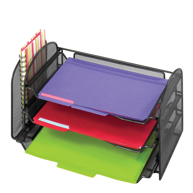 Safco 3265BL Onyx Mesh Desktop Organizer with 1 Vertical 3 Horizontal Sections Black