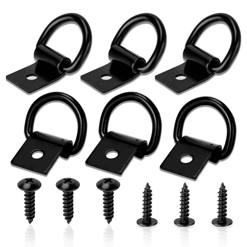 DODHEG DRing Tie Down Anchors 14 inch Heavy Duty D Ring with Screws Surface Mount Hooks for Truck Trailer Camper Warehouse Garage Boat Surface Mount Hooks 6Piece Set Black - Image 3