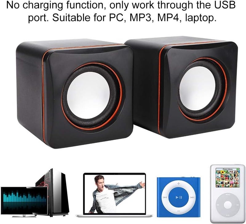 كلاراكو مكبر صوت صغير سلكي بمنفذ USB، مكبر صوت ستيريو بمقبس 3.5 ملم، مكبر صوت محمول للسفر، مكبر صوت مربع صغير الحجم للكمبيوتر الشخصي، مشغل MP3/MP4، كمبيوتر محمول - Image 3