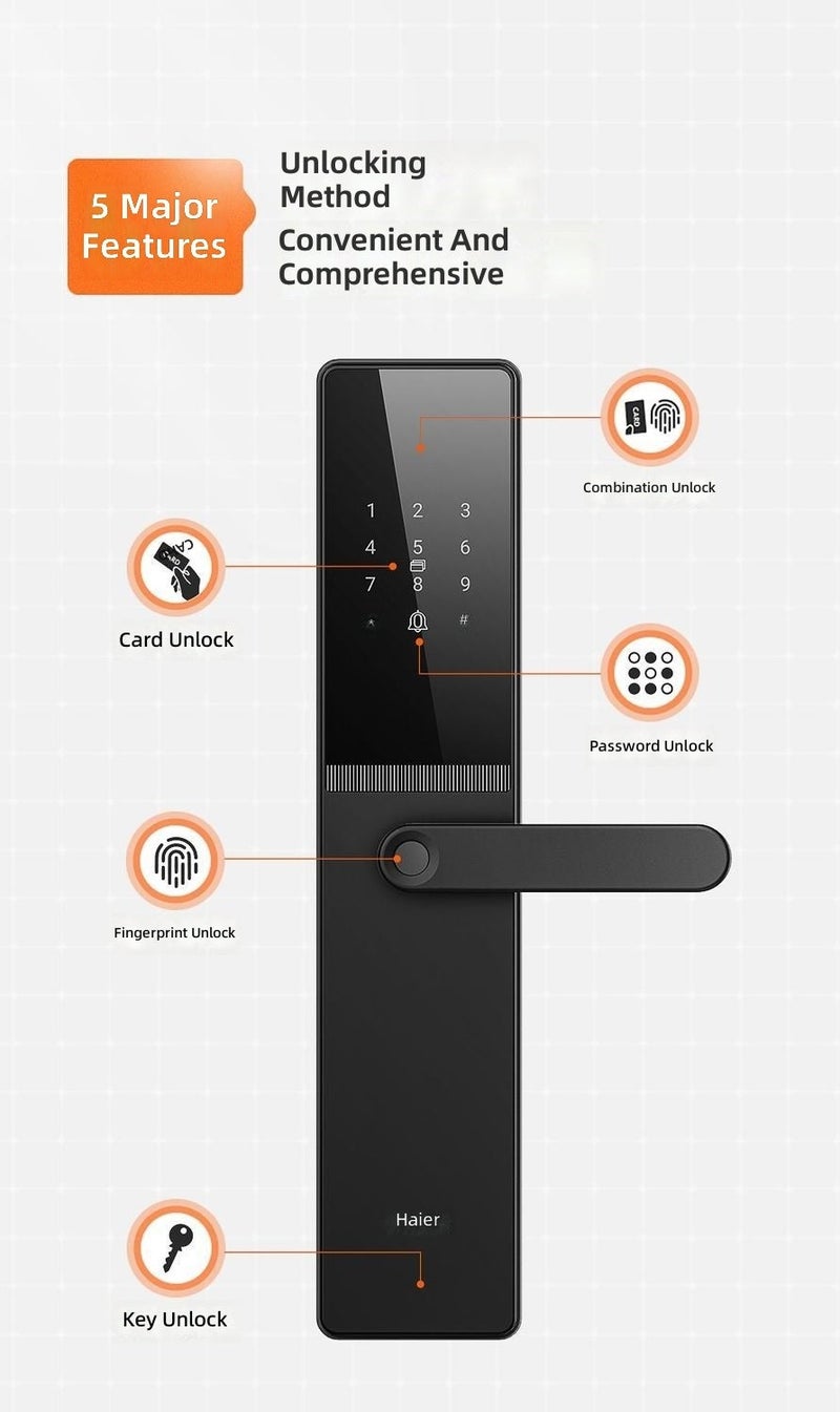 Haier Smart Door Lock - Home Security with Fingerprint, Password & IC Card - Image 4