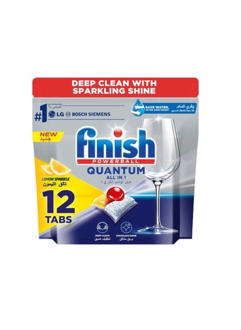 Finish Quantum Dishwasher Cleaner Powerball All-in-One Tablets for Deep Clean and Sparkling Sparkle, Lemon Sparkle - 12 Tablets