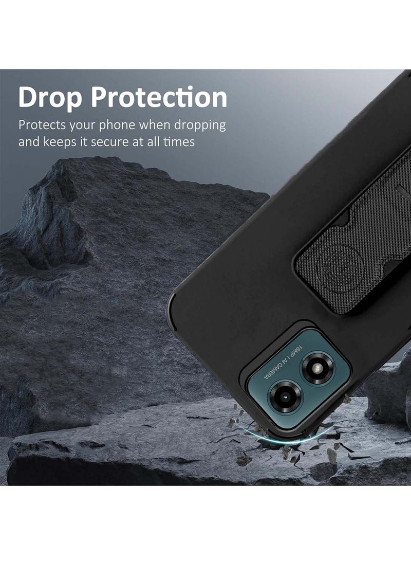 Wtech Motorola Moto G04 / Moto E14 4G 2024 Hand Grip Foldable Magnetic Kickstand Wrist Strap Finger Grip Drop Resistance With Built-In Iron Case Cover - Black - Image 4