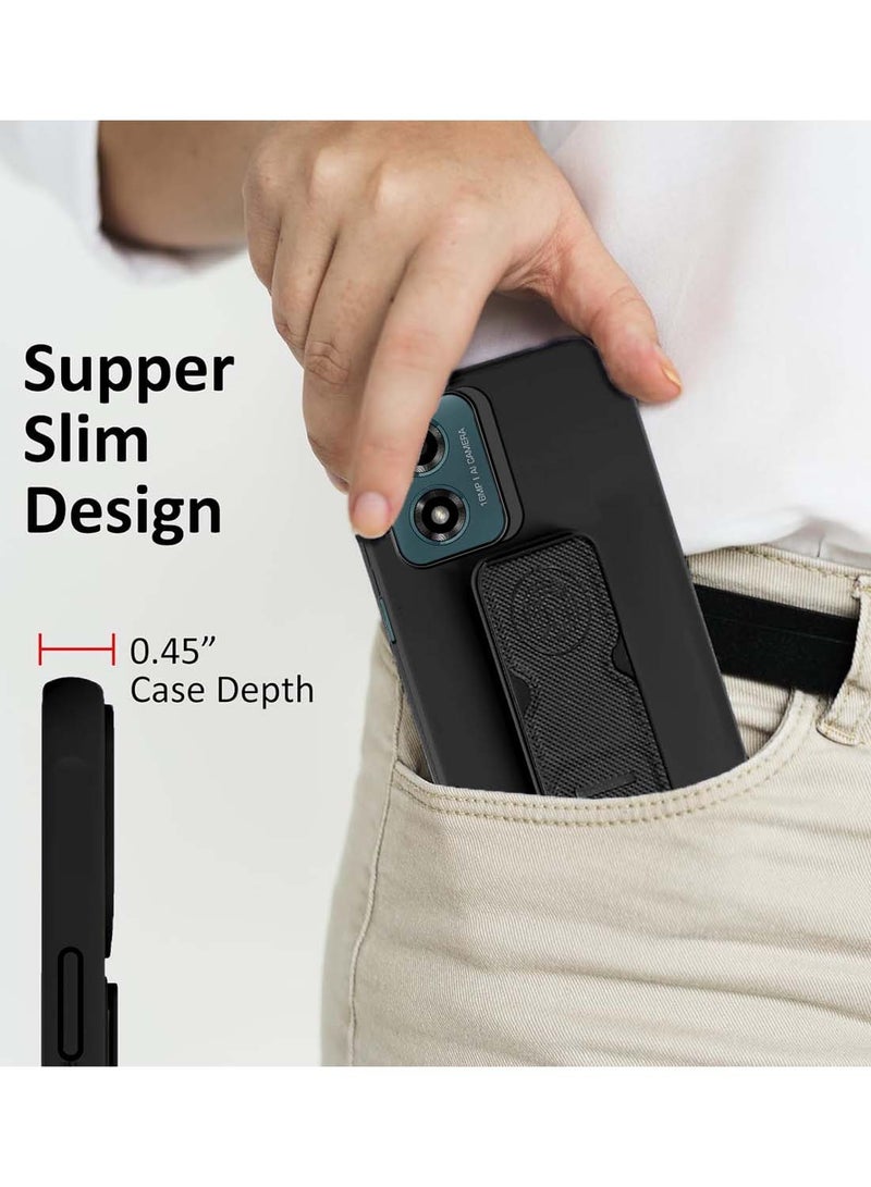 Wtech Motorola Moto G04 / Moto E14 4G 2024 Hand Grip Foldable Magnetic Kickstand Wrist Strap Finger Grip Drop Resistance With Built-In Iron Case Cover - Black - Image 5