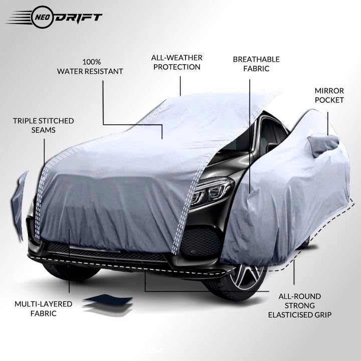 NEODRIFT 'CrystalTech' Car Cover for Mahindra XUV 300 | 3XO (All Weather Protection, 100% Water-Resistant, Tailored Fit, Multi-Layered & Breathable Fabric) (Colour: Crystal Silver) - Image 3