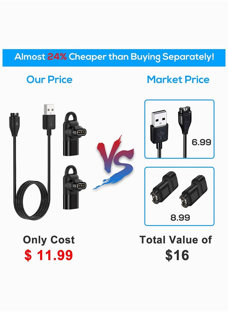 Charging Cable for Garmin Watch with 2X Charger Connectors to Type C Adapter, 3.3ft USB Cord for Fenix 7/7S/7X/6/6S/6X/Baro/5S/5S Plus/5/5 Plus/5X/5X Plus, Instinct 2/2S, Vivoactive 4/4S/3 etc