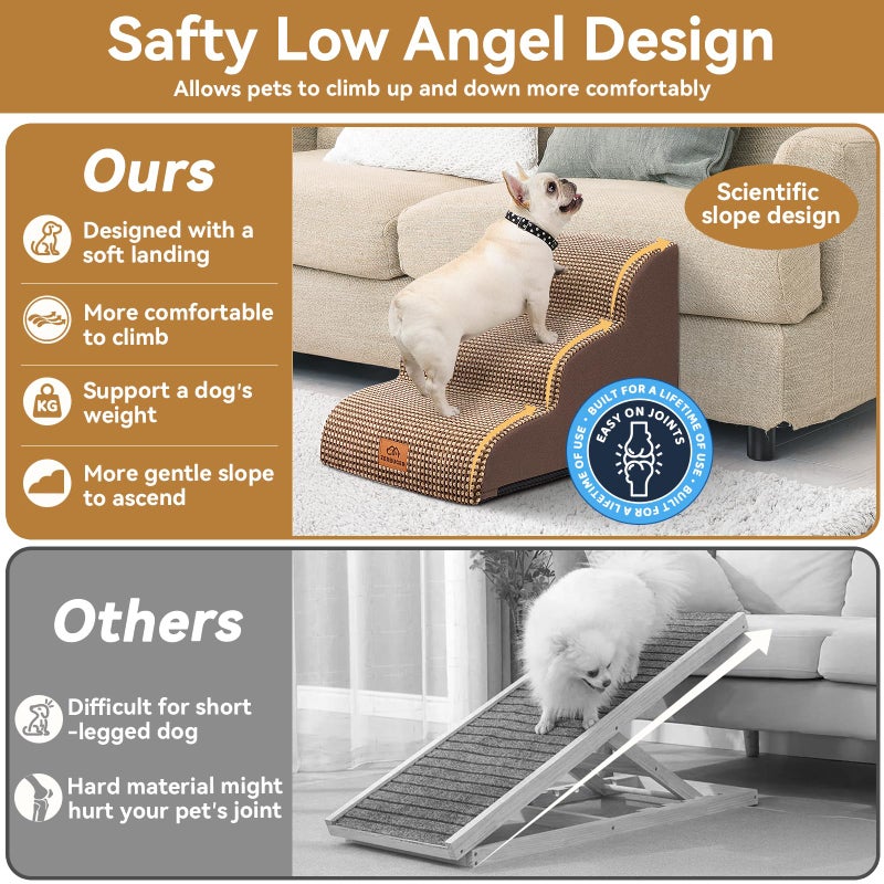Zerbuger Dog Ramp and Stair for Bed 16" H-20 H,3-Step Cat Stair for Sofa and Chair,4-Step Dog Ramp for High Bed and Window,Durable Nonslip Fabric Cover for Indoor (Coffee-16 H, Pet Friendly, 3) - Image 5