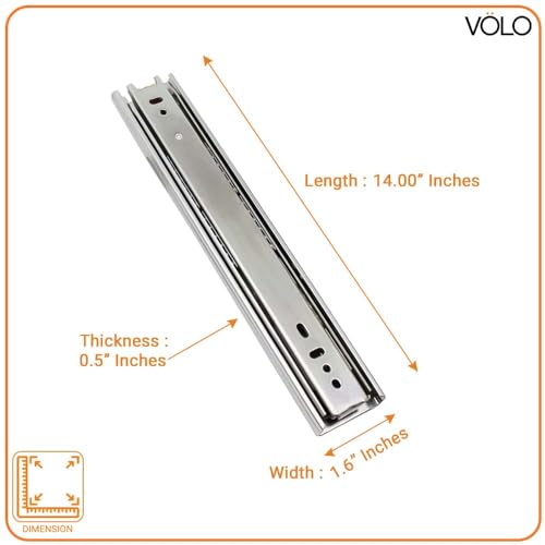 VOLO Stainless Steel 50Kg Capacity Heavy Duty Telescopic Drawer Slide | Full Extension, QC Passed, 500000 Cycle Test, 48H Salt Spray Tested | 5 Year Warranty | Pack of 2 Pieces with Screw | 14 Inch - Image 3