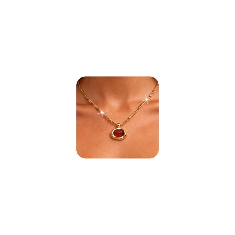 Jean Beau Gold Natural Amber Stone Pendant Necklace for Women, Chunky Orange Gemstone Dangle Necklaces Wedding Prom Fashion Jewelry Gift - Image 1