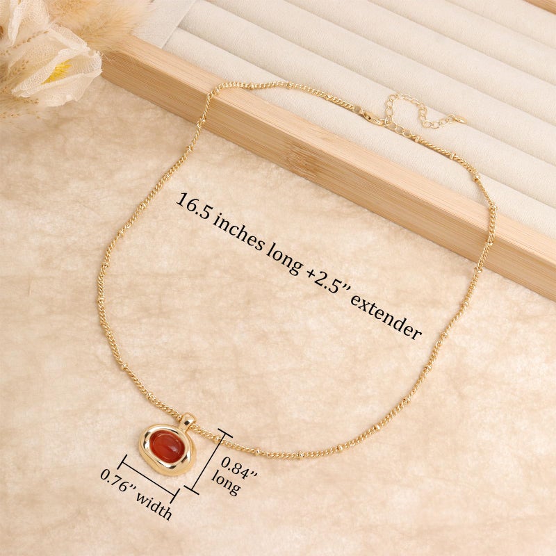 Jean Beau Gold Natural Amber Stone Pendant Necklace for Women, Chunky Orange Gemstone Dangle Necklaces Wedding Prom Fashion Jewelry Gift - Image 3
