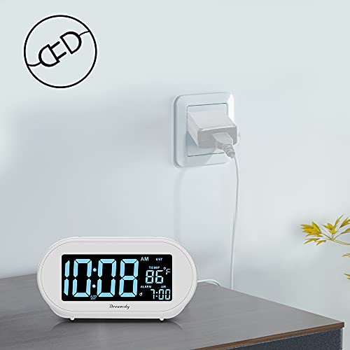 DreamSky Alarm Clocks for Bedrooms, Auto Set Digital Desk Clock for Bedside Nightstand, Electric Clock with Dimmable Brightness Dimmer, Auto DST, USB Port, Date, Temperature, Snooze - Image 4