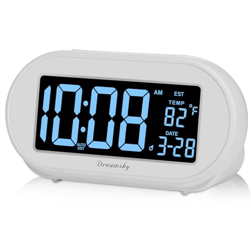 DreamSky Alarm Clocks for Bedrooms, Auto Set Digital Desk Clock for Bedside Nightstand, Electric Clock with Dimmable Brightness Dimmer, Auto DST, USB Port, Date, Temperature, Snooze - Image 1