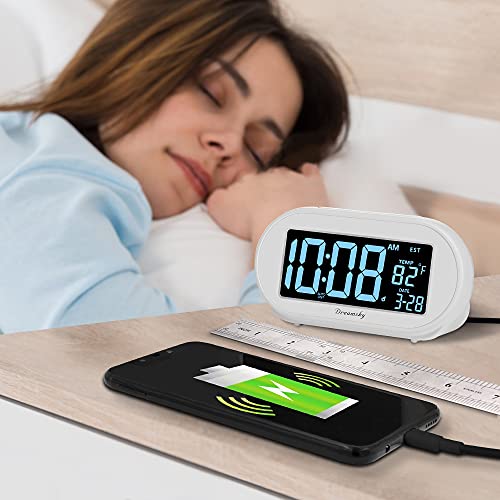 DreamSky Alarm Clocks for Bedrooms, Auto Set Digital Desk Clock for Bedside Nightstand, Electric Clock with Dimmable Brightness Dimmer, Auto DST, USB Port, Date, Temperature, Snooze - Image 5