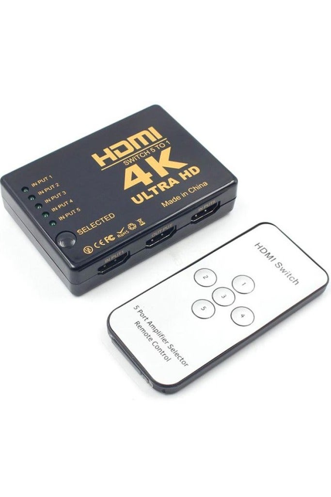 5-Port HDMI Switch 4K Selector Splitter Hub with IR Remote – Supports UHD 4K@30Hz, Full HD 1080P, 3D, HDCP – Seamlessly Connect 5 HDMI Devices to 1 Display – Plug & Play HDMI Switch Box with LED Indicators – Compact Durable Design – Black/White/Silver - Image 1