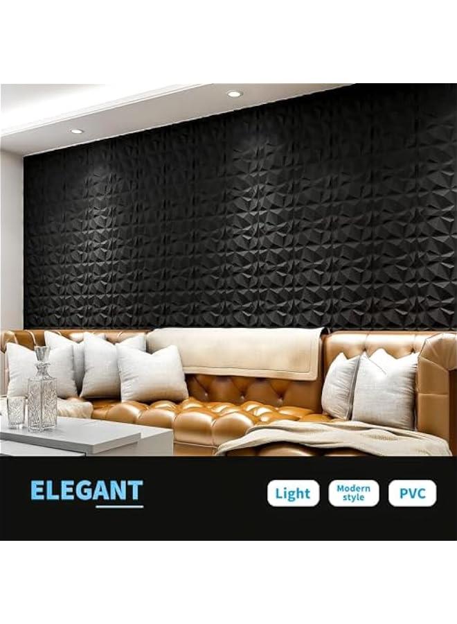 TRASSLE 12 Pack 50 * 50cm 3D Wall Panels，Decorative 3D Wall Panels in 3D Diamond Design, PVC 3D Wall Panel Diamond, 3D Textured Wall Panels, for Interior Wall Decor(A-Black) - Image 5