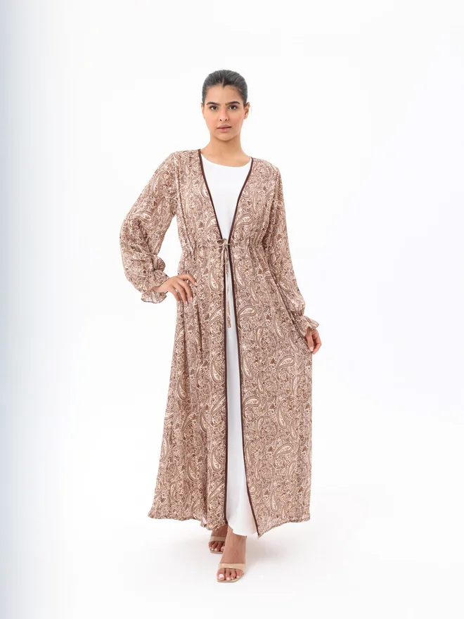 Elena By DStyle Brown Paisley Print Maxi Kimono