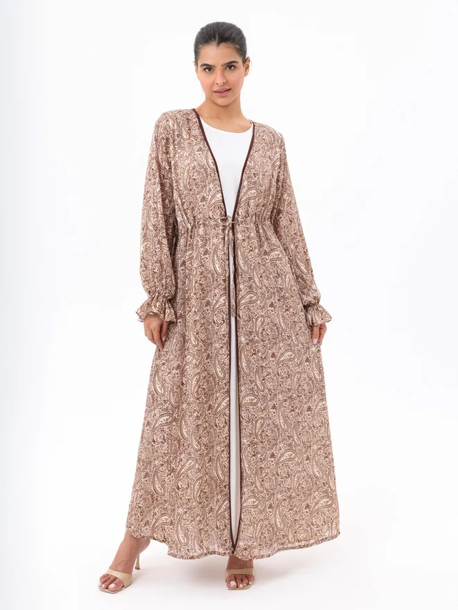 Elena By DStyle Brown Paisley Print Maxi Kimono