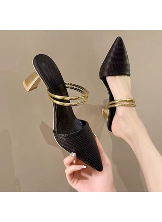 Elegant High Heel Womens Sandals 2025 Summer New Style One-Row Strap Pointed Toe Wide Platform Two-Way Wear Slippers Black [7cm] - pzsku/Z4C9110C74B8433680229Z/45/1746233165/abf476ac-6495-451d-8dcd-f94ec9946116