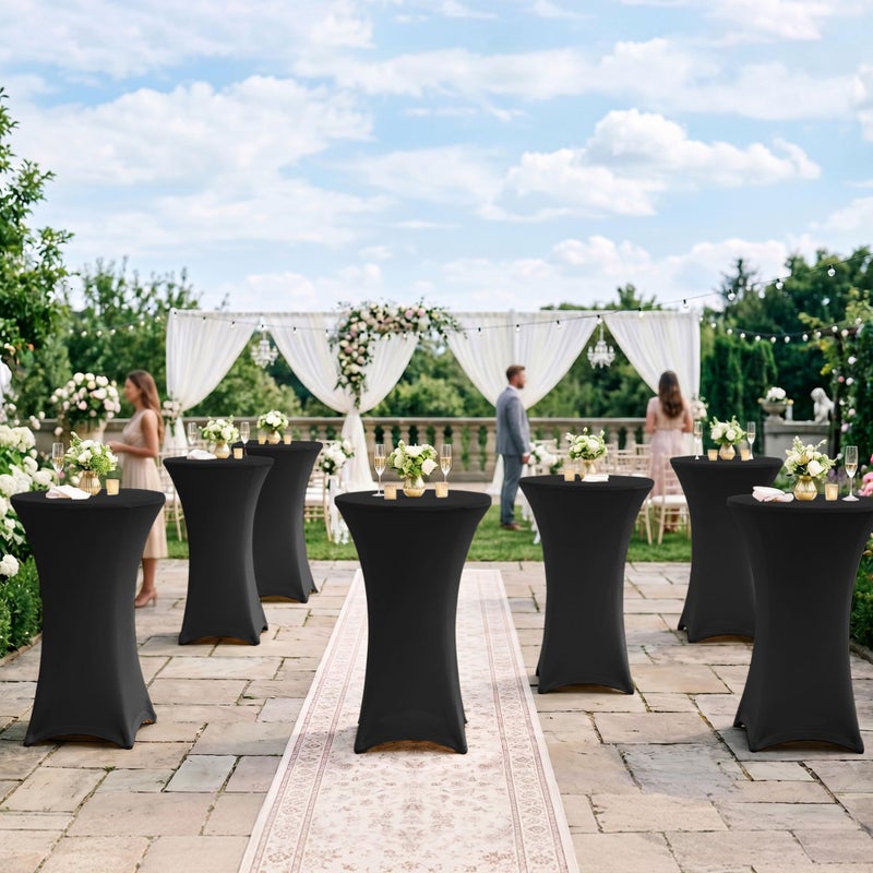 Enjoyidea Cocktail Table Covers-Spandex Round High Top Table Cloths 6 Pack 32x43 Inch-Black Stretch Fitted Bar Tall Tablecloth for Pub Bistro Highboy Party Event Banquet Height Folding Satnding Tables - Image 4