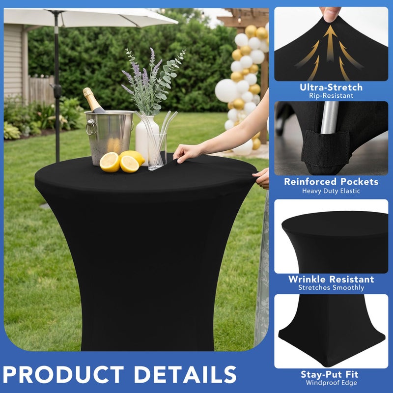 Enjoyidea Cocktail Table Covers-Spandex Round High Top Table Cloths 6 Pack 32x43 Inch-Black Stretch Fitted Bar Tall Tablecloth for Pub Bistro Highboy Party Event Banquet Height Folding Satnding Tables - Image 2
