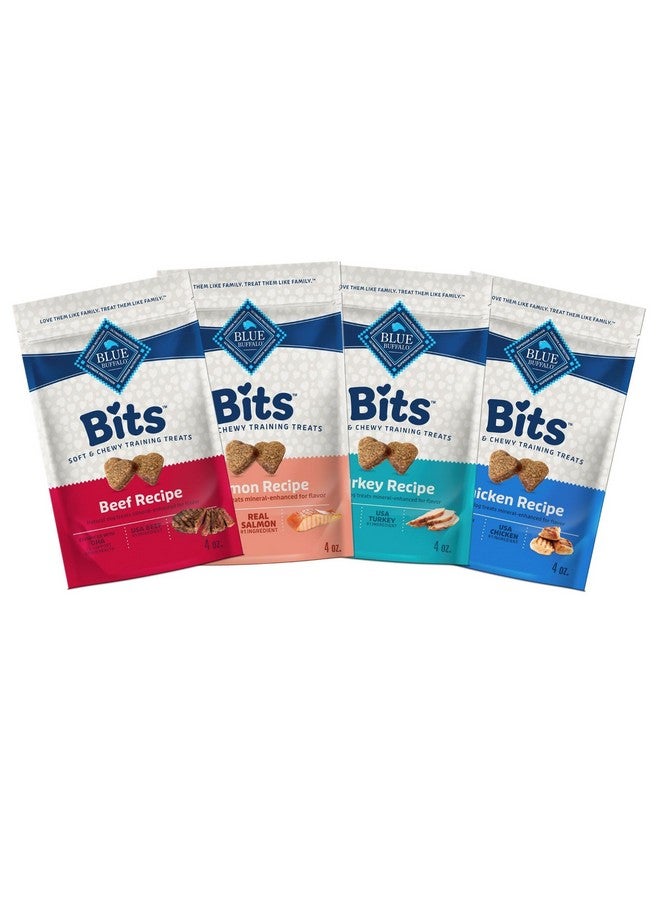بلو بافلو مكافآت تدريب الكلاب الطبيعية الناعمة والرطبة من Blue Buffalo BLUE Bits، وصفات لحم البقر والسلمون والديك الرومي والدجاج، عبوة متنوعة 4 أونصات، 4 قطع - Image 1