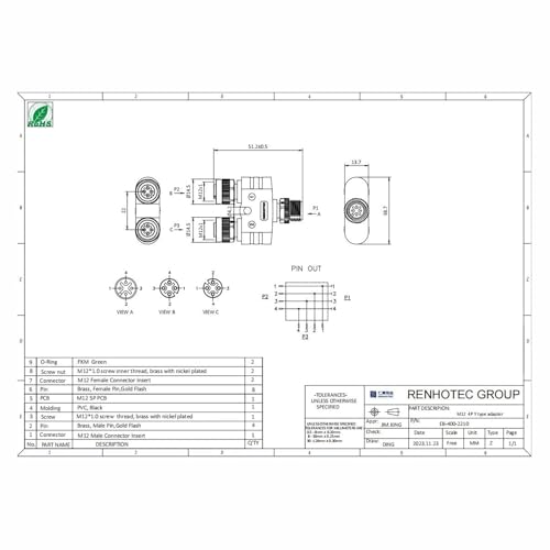 Elecbee M12 Y Connector 4 Pin Male to Female A Code Unshiled Adapter Waterproof Female to Male 4 Pin M12 Waterproof Connector (1) - Image 3