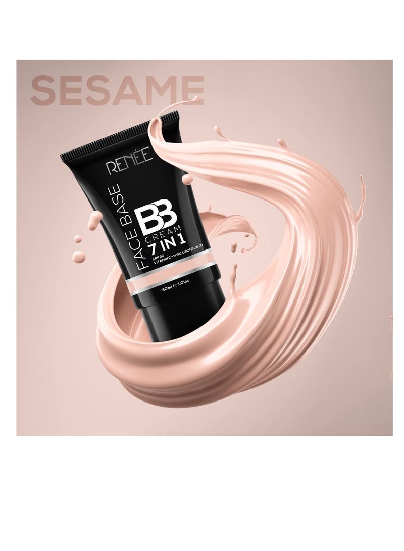 RENEE Face Base BB Cream 7 in 1 with SPF 30 PA  Enriched with Hyaluronic Acid Vitamin C  Hydrates Nourishes and Smoothens Skin Texture  Sesame 30ml - Image 4