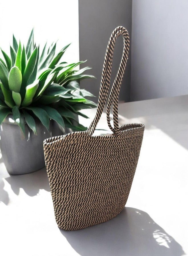DYARCHY Attractive Hand Bag | Summer Bucket Basket Bamboo Tote | Beach Boho Kauna Handbag for Women | Jute Handmade (BLACK BEIGE) - Image 5
