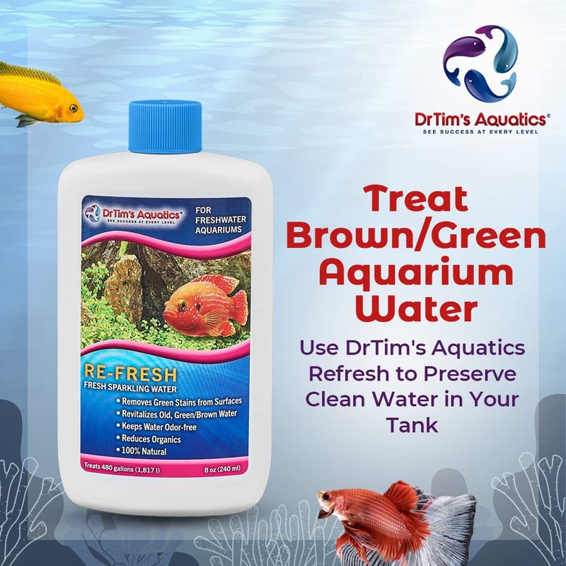 DrTim's Aquatics DrTim’s Aquatics Re-Fresh for Freshwater Aquariums – 100% Natural Fish Tank Sanitizer & Revitalizer Conditioner Solution for Fresh, Crystal-Clear, Sparkling Water - 8oz - Treats 480 gal - Image 2