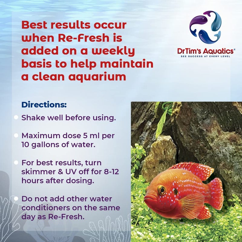 DrTim's Aquatics DrTim’s Aquatics Re-Fresh for Freshwater Aquariums – 100% Natural Fish Tank Sanitizer & Revitalizer Conditioner Solution for Fresh, Crystal-Clear, Sparkling Water - 8oz - Treats 480 gal - Image 4