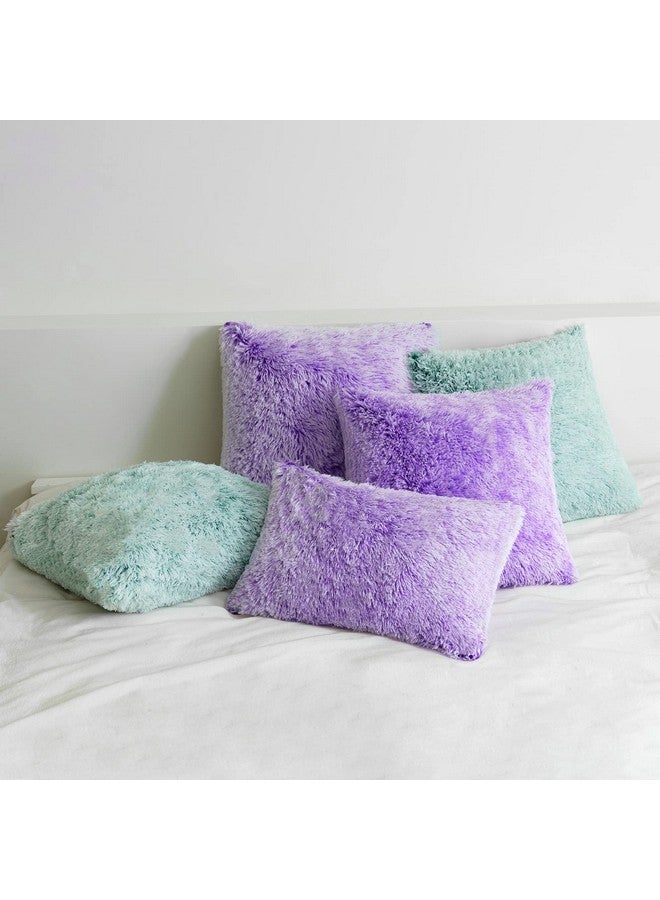 MIULEE MIULEE Pack of 2 Ultra Soft Fluffy Throw Pillow Covers Decorative Plush Shaggy Double-Sided Faux Fur Winter Pillow Cases Cushions Covers for Cute Sofa Bedroom Ca 18x18 Inch Purple Ombre  - Image 5