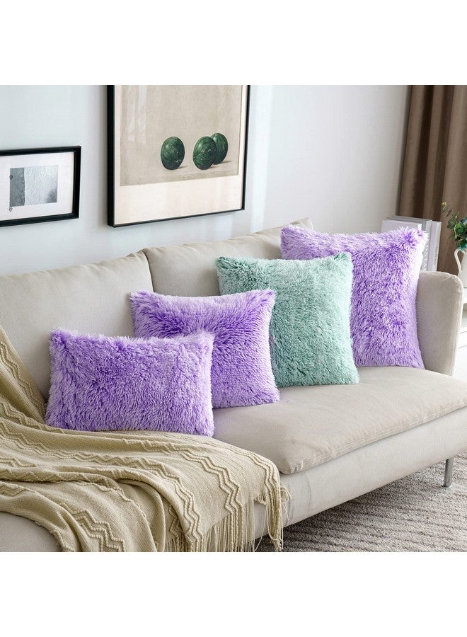 MIULEE MIULEE Pack of 2 Ultra Soft Fluffy Throw Pillow Covers Decorative Plush Shaggy Double-Sided Faux Fur Winter Pillow Cases Cushions Covers for Cute Sofa Bedroom Ca 18x18 Inch Purple Ombre  - Image 4