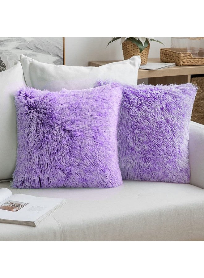 MIULEE MIULEE Pack of 2 Ultra Soft Fluffy Throw Pillow Covers Decorative Plush Shaggy Double-Sided Faux Fur Winter Pillow Cases Cushions Covers for Cute Sofa Bedroom Ca 18x18 Inch Purple Ombre  - Image 1