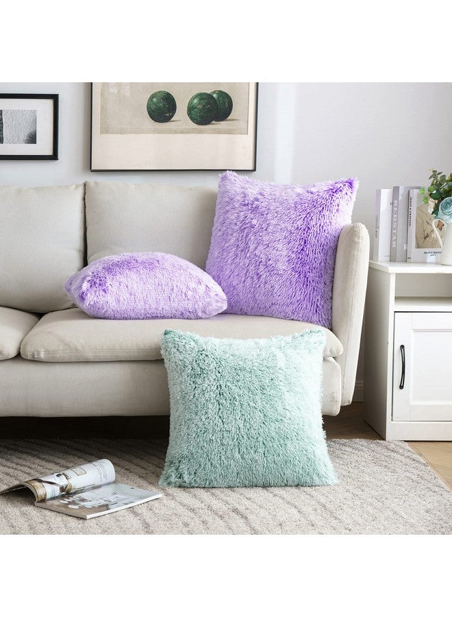 MIULEE MIULEE Pack of 2 Ultra Soft Fluffy Throw Pillow Covers Decorative Plush Shaggy Double-Sided Faux Fur Winter Pillow Cases Cushions Covers for Cute Sofa Bedroom Ca 18x18 Inch Purple Ombre  - Image 3