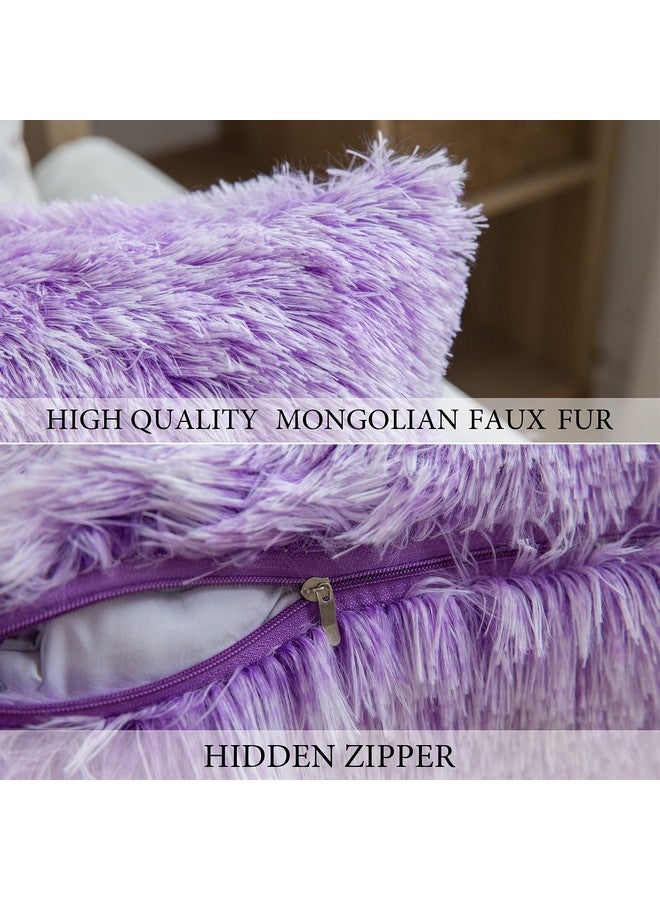 MIULEE MIULEE Pack of 2 Ultra Soft Fluffy Throw Pillow Covers Decorative Plush Shaggy Double-Sided Faux Fur Winter Pillow Cases Cushions Covers for Cute Sofa Bedroom Ca 18x18 Inch Purple Ombre  - Image 2