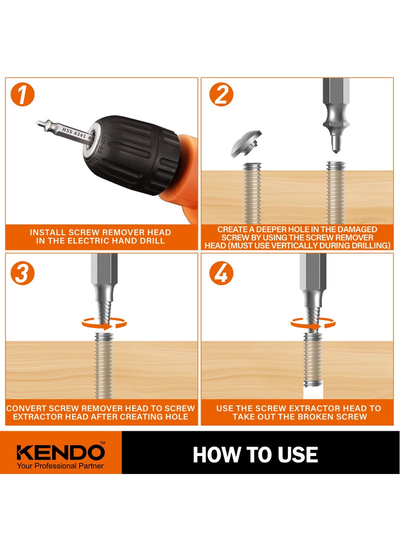 Kendo KENDO Damaged Screw Extractor Set - Remover for Stripped Screws Nuts & Bolts, Drill Bit Tools for Easy Removal of Rusty & Broken Hardware, 6PC HSS Drill Bit Bolt Extractor Kit, Superb Gifts for Men  - Image 3