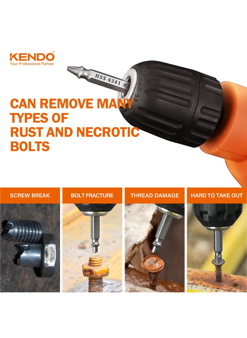 Kendo KENDO Damaged Screw Extractor Set - Remover for Stripped Screws Nuts & Bolts, Drill Bit Tools for Easy Removal of Rusty & Broken Hardware, 6PC HSS Drill Bit Bolt Extractor Kit, Superb Gifts for Men  - Image 5